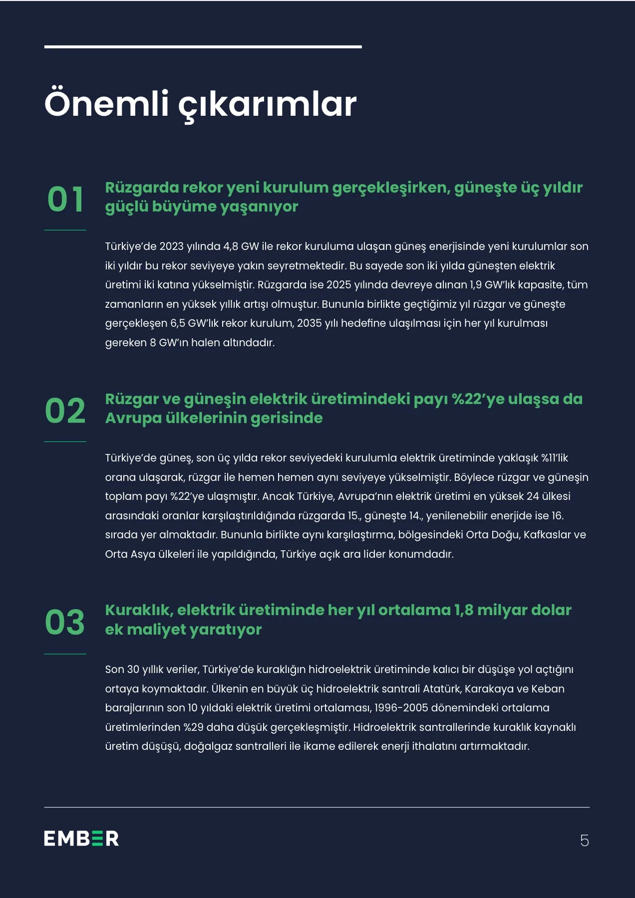 Ember Türkiye Elektrik Görünümü 2026 raporunda rüzgar ve güneş üretim payı grafiği